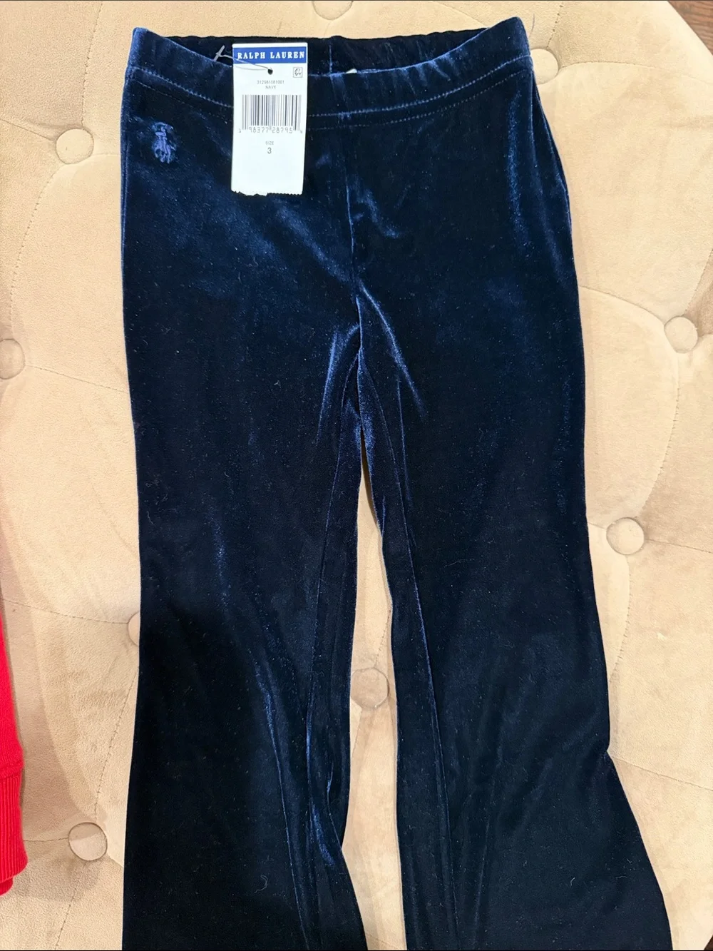 Ralph Lauren Red Bear Sweatshirt with Black Velvet Pants Kids Matching Set